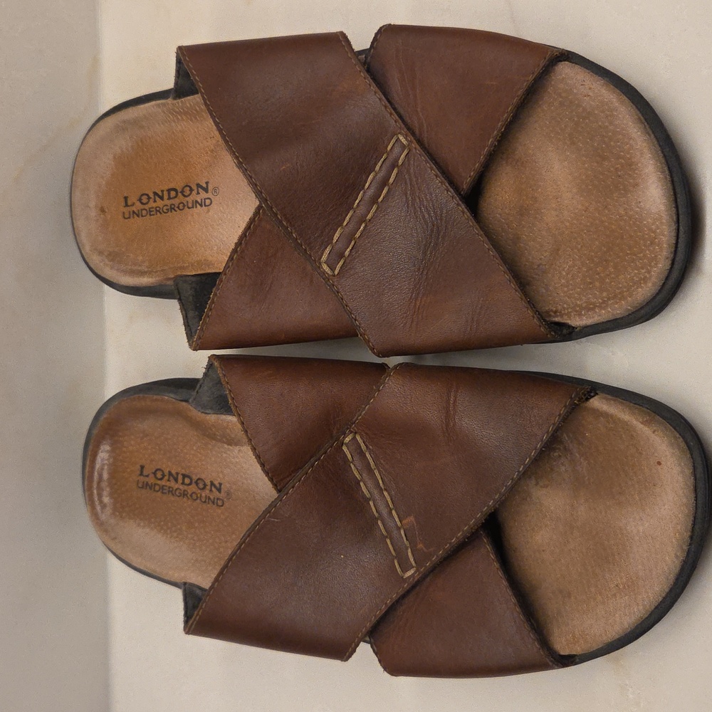 London Underground Holt Brown Leather Slide Sandals Sz 11